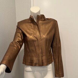 Per Se Metallic Brown Leather Jacket Sz 10